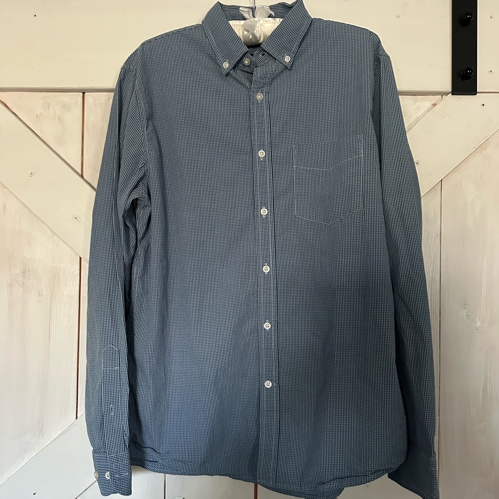 Banana Republic Men's Navy Checkered Button Down Shirt